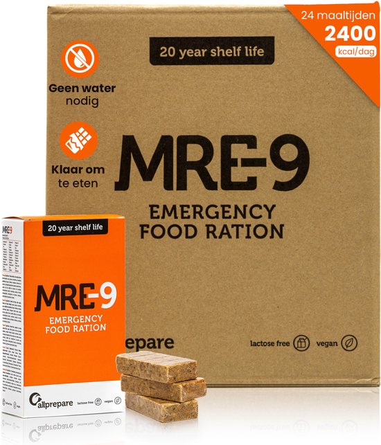 MRE-9 Noodrantsoen - 24 dagen - 20 Jaar Houdbaar - Extra Vitaminen - Lactose vrij - Noodvoedsel