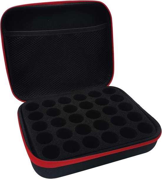 Essentiële olie opbergdoos - 30 roosters - Essentiële olie draagtas - Draagtas voor essentiële oliën - EVA opbergdoos - Opbergzak met schuimrubberen inzetstuk - Waterdichte harde schaal - Voor nagellak - Voor thuis, op reis en presentaties - Rood