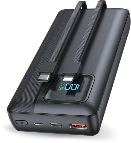 Siltcon® Powerbank 30000 mAh– Powerbanks 22.5W Snellader - USB-A/USB-C - LED Indicatie - Noodpakket - Universeel - Ingebouwde kabels