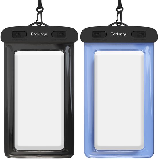 Waterdichte telefoonhoesjes - Drybag Set van 2 stuks - Onderwater Hoesje Telefoon voor Alle Telefoons - Waterdicht telefoonhoesje Earkings - Zwart & Donker Blauw