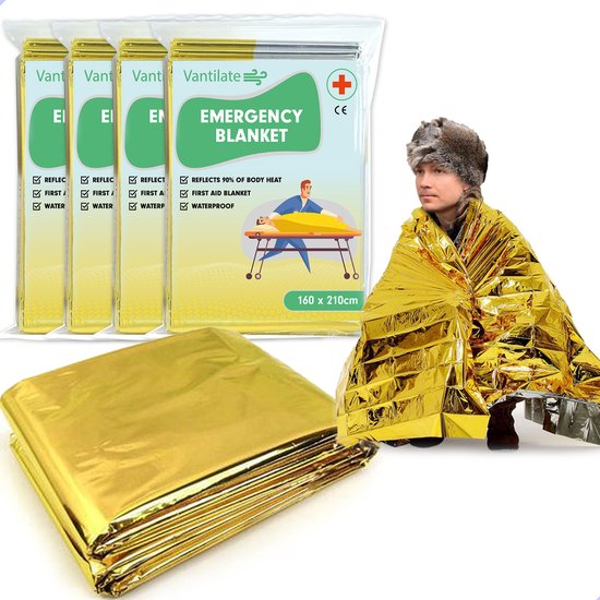Nooddeken - Set van 4 STUKS - Reddingsdeken - Isolatiedeken - 160 x 210 - PET - Aluminium - Goud / Zilver