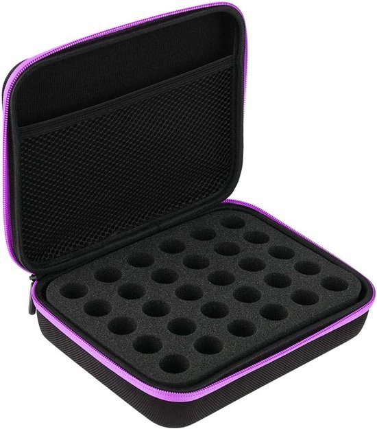 Essentiële olie opbergdoos - 30 roosters - Essentiële olie draagtas - Draagtas voor essentiële oliën - EVA opbergdoos - Opbergzak met schuimrubberen inzetstuk - Waterdichte harde schaal - Voor nagellak - Voor thuis, op reis en presentaties - Paars
