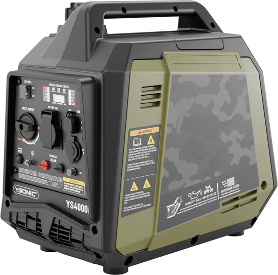 YSONIC YS4000i Inverter Generator - Aggregaat - 3.3KW - 230V Benzine Stroomgenerator - 2x USB - Autolader en Parallel Poort - Fluisterstil 62 dB - Olie en Overload Alarm