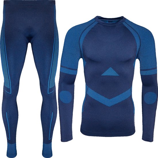 Thermoset - Thermo Ondergoed Heren - Naadloos - Blauw - Maat XL/XXL | Thermo Kleding Set